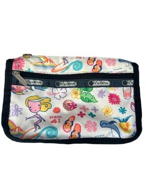LeSportsac “I ❤️ Hawaii” White Floral Surf Print Pouch